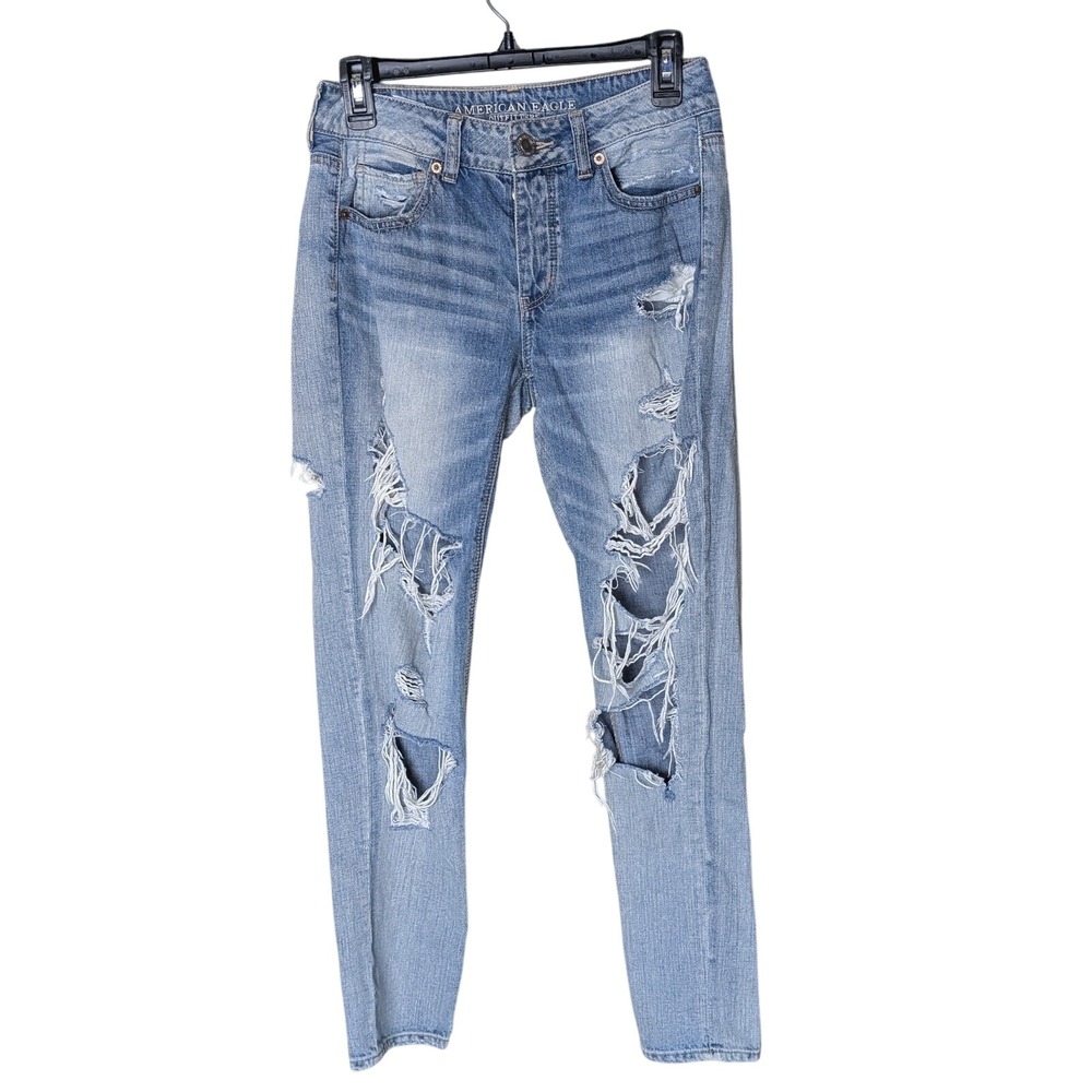 American Eagle Size 0 Ripped Mom Jeans –‎ Light Wash Grunge Streetwear Straight